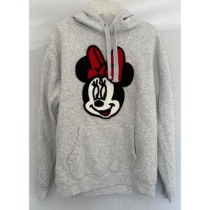 MINNIE MOUSE Disney Embroidered FACE Hoodie Grey Hooded Sweatshirt